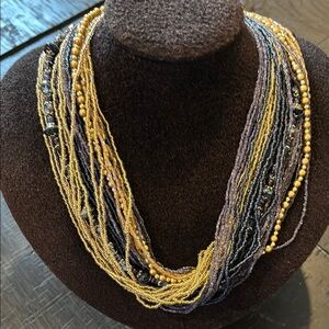 Vintage Multistrand Elegant Gold Blue Beaded Necklace Fashion Classy​​